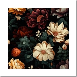 Dutch Nocturne: Luminous Floral Pastoral on Black Canvas Posters and Art